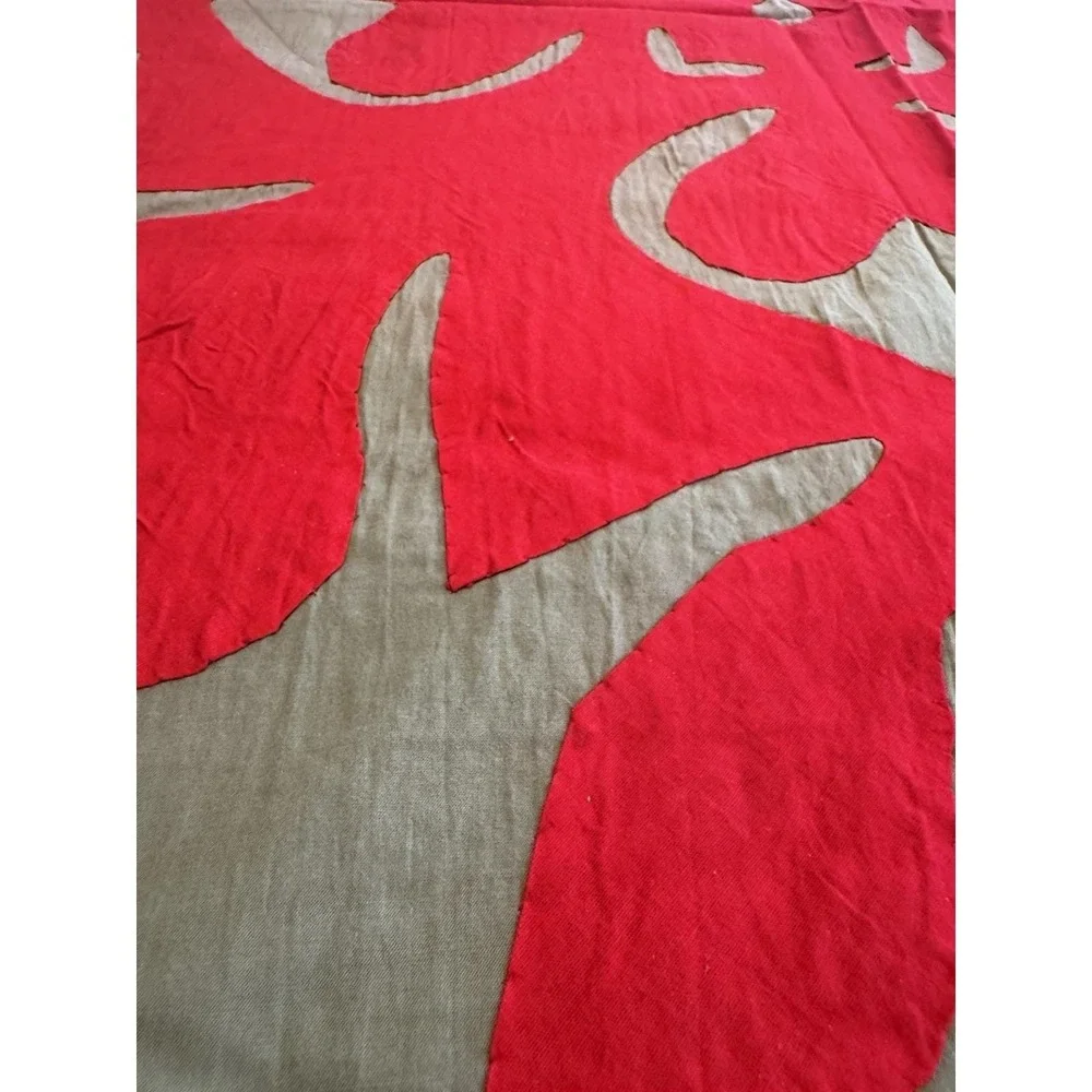 Handmade Hawaiian Applique Cotton Bedspread 2 Pillowcases Olive Coral Boho